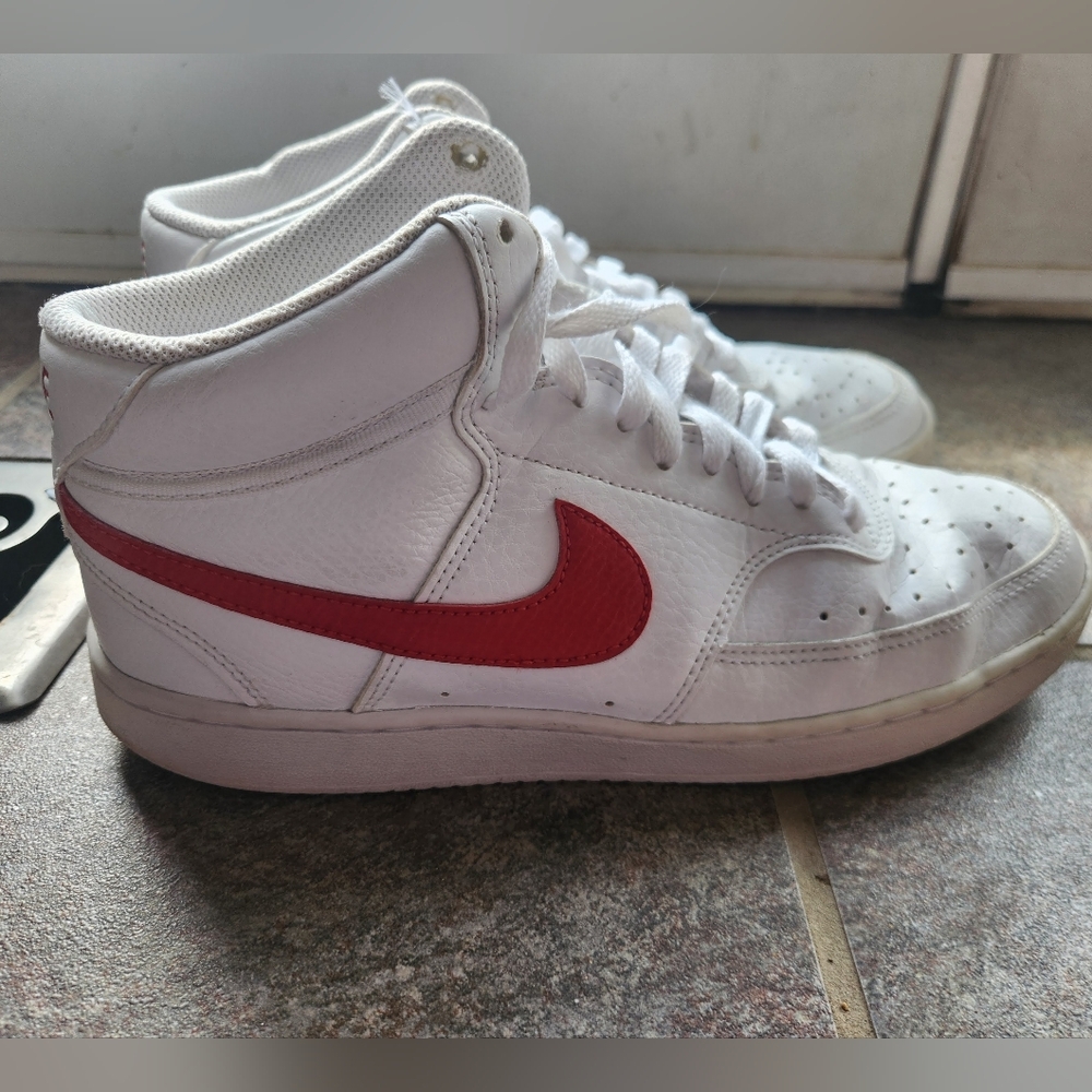 White and Red High-Top Sneakers